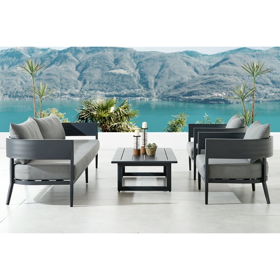 Armen Living Menorca 4-Piece Outdoor Fabric Outdoor Conversation Set in Gray