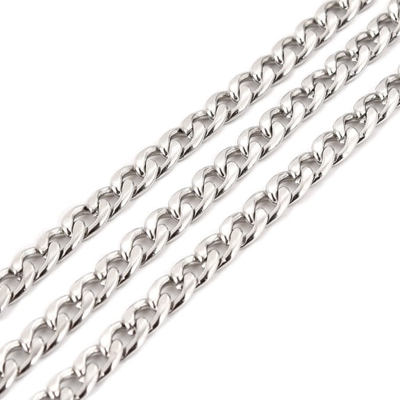 Tarnish Resistant 304 Stainless Steel Cuban Link Chains Unwelded Stainless Steel color 6x4.5x1.5mm 32.81 Feet(10m)/Roll
