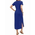 thumbnail image 2 of Women Summer Crewneck Casual Loose Split Wrinkle-Free Long Maxi Beach Dress Blue M, 2 of 5