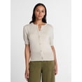 thumbnail image 3 of Time and Tru Women's Crewneck Cardigan with Short Sleeves, Lightweight, Sizes XS-XXXL, 3 of 6