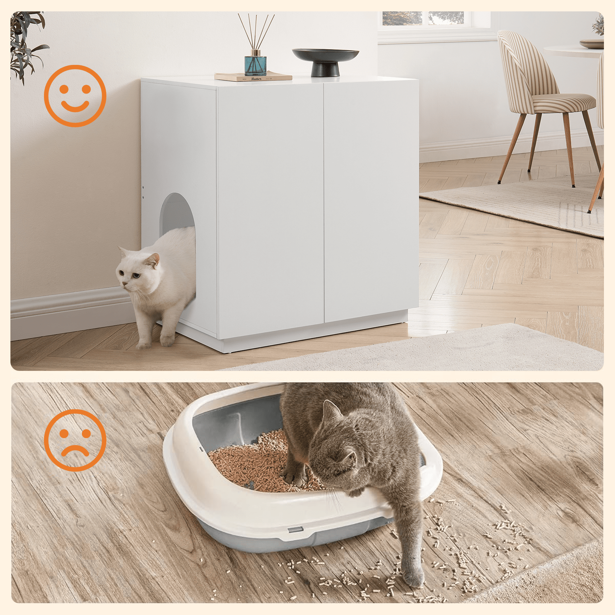 unipaws Tall Cat Litter Box Enclosure with Shelves, Hidden Litter Box Cover for Tall or Top Entry Litter Box