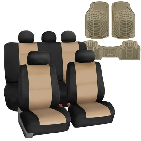 FH Group Car Seat Cover Neoprene Waterproof Pet Proof Full Set Cover Beige w/Floor Mats