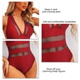thumbnail image 3 of Mujeres traje de baño Deep V Masajeadores cuello cruzando Correas espalda malla empalme una pieza con almohadillas pecho rojo XL, 3 of 4