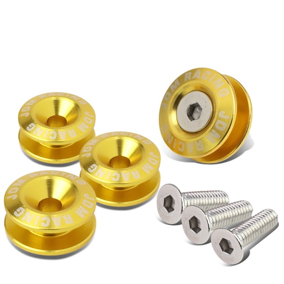 DNA Motoring BQR-ZTL-9035-GD Pack of 4 - Anodized Aluminum Front/Rear Rivet Style Bumper Trunk Quick Release Fastener Kit (Gold)