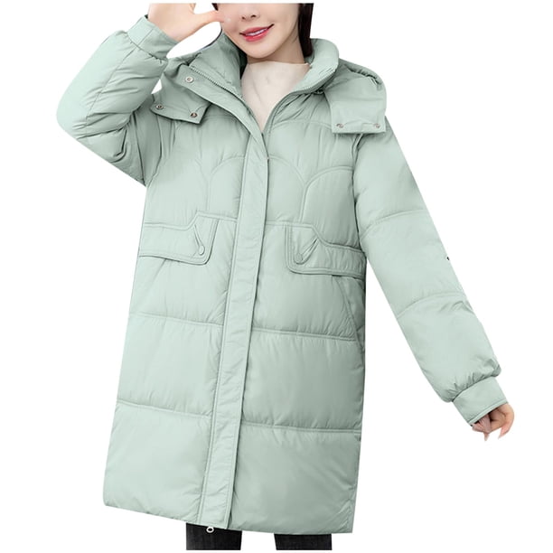 Chaqueta de invierno de algodón para mujer, con capucha, manga larga, informal, con bolsillos laterales y capucha.
