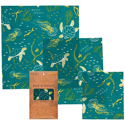Bee's Wrap Beeswax Wraps 3 Pack, Oceans Print - Plastic-Free Food Storage