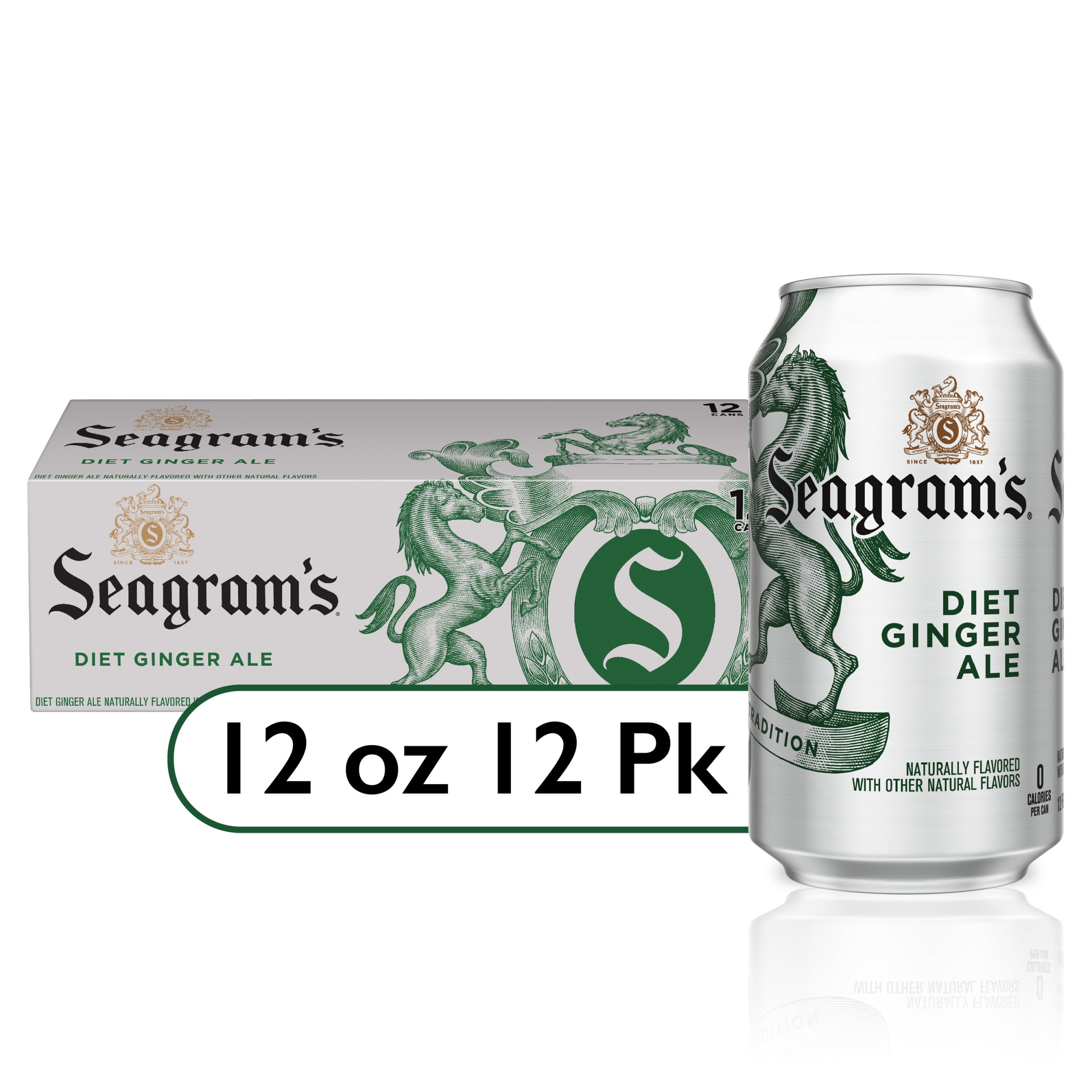 Seagrams Diet Zero Sugar Ginger Ale Soda Pop, 12 fl oz, 12 Pack Cans