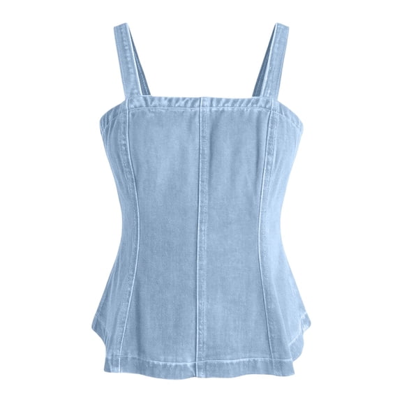 Daznico Womens Denim Corset Tank Top Square Neck Wide Strap Sleeveless Casual Summer Everyday Blouse,M