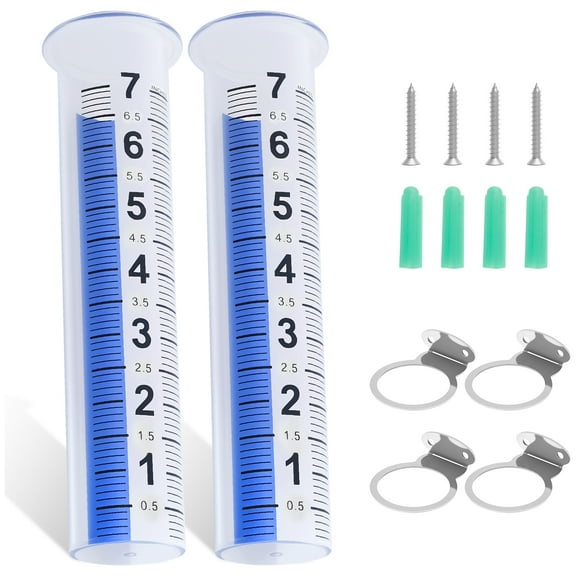 2Pcs Outdoor Rain Measure Gauge 7 Inch Precise Water Rain Tube Meter with Stainless Steel Mounting Rack Holder and Clear Number for Garden Lawn