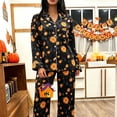 thumbnail image 2 of MEZZALL Women Halloween Autumn Button Front Long Sleeve Lapel Top With Chest Pocket Elastic Waist Full Length Pants Pajama Set Casual Home Wear Pajamas Relaxed Fit 2 Piece Pjs, 2 of 6