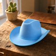 thumbnail image 4 of Voska Plain Felt Cowboy & Cowgirl Hat for Men and Women | Western Studded Cowboy Hat in Adult Sizes Light Blue One Size, 4 of 4