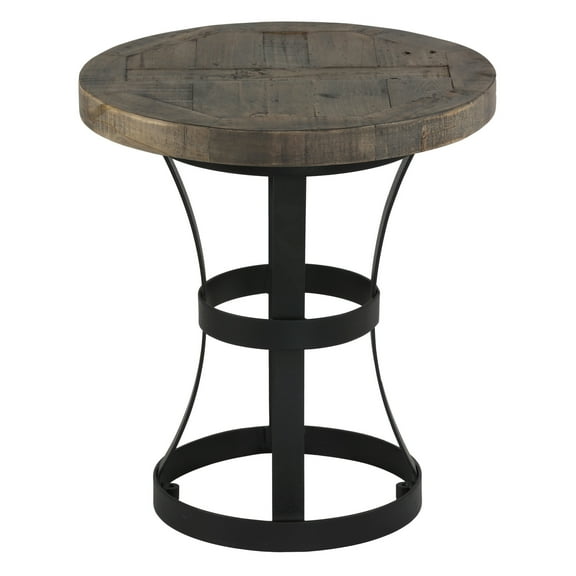 Cortesi Home Newcastle Round End Table, Solid Reclaimed Wood and Black Metal, 18"
