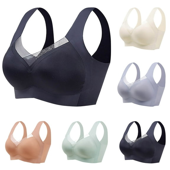 SMihono Trendy Sport Bras for Women Plus Size No Underwire Breathable Bras Full Coverage Wirefree Soft Cotton Bra Everyday Bras 2025 Beige 6