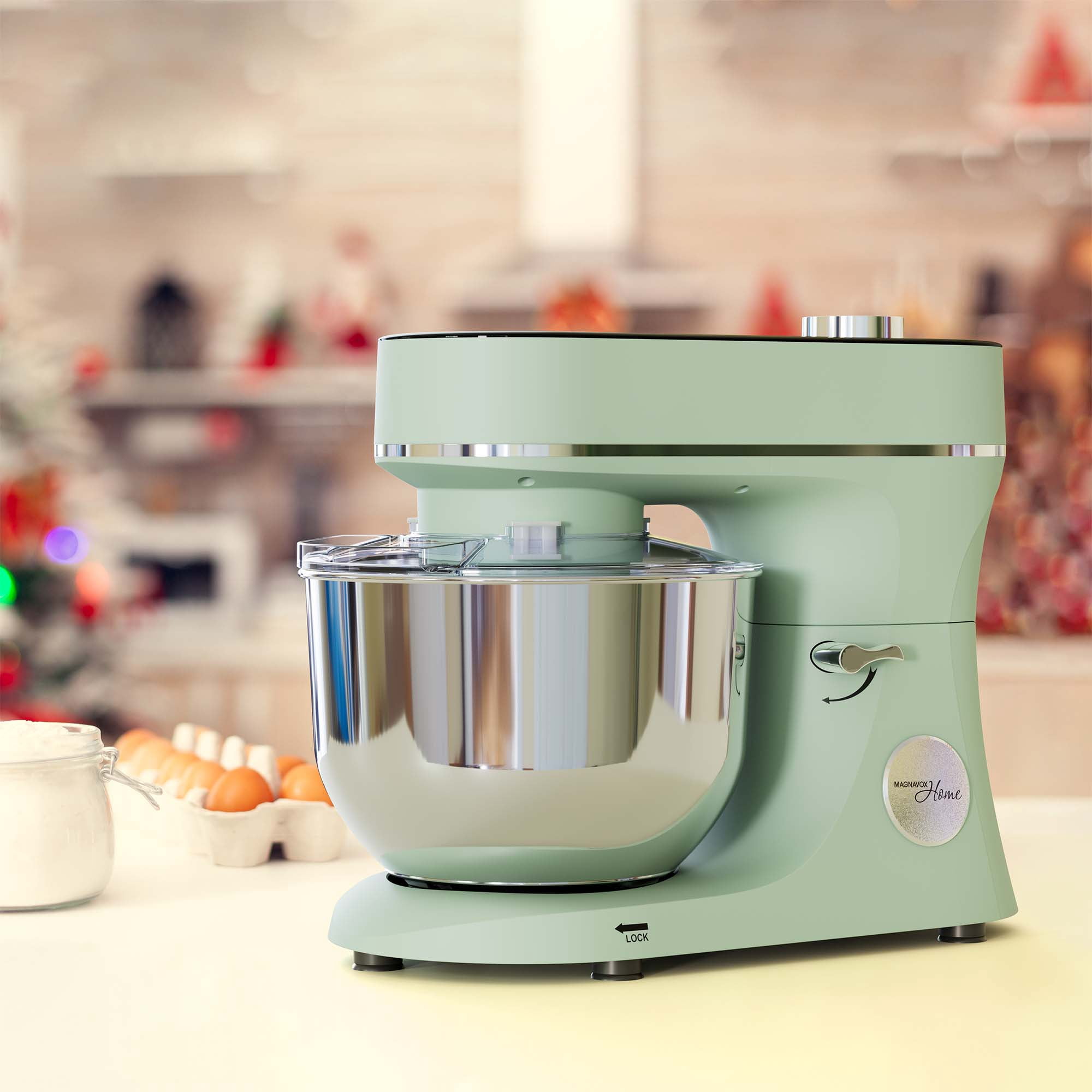 Magnavox 6.0L Digital Touch Screen Stand Mixer with Stainless Steel Bowl, 11-Speed, Tilt-Head, Planetary Mixing, 660W Motor, Dough Hook, Beater, Whisk, Bowl Cover, Pistachio