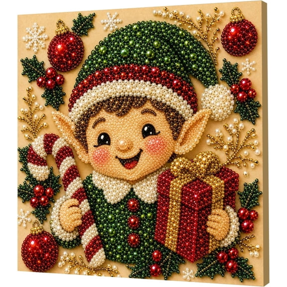 Spookira Christmas Elf Candy Cane Diamond Art Pearl Kit for Adults | Diamond Painting Kit With Frame, DIY Home Decor Wall Art, Beginner DIY Seasonal Party Gift 3D Pearl Sparkle