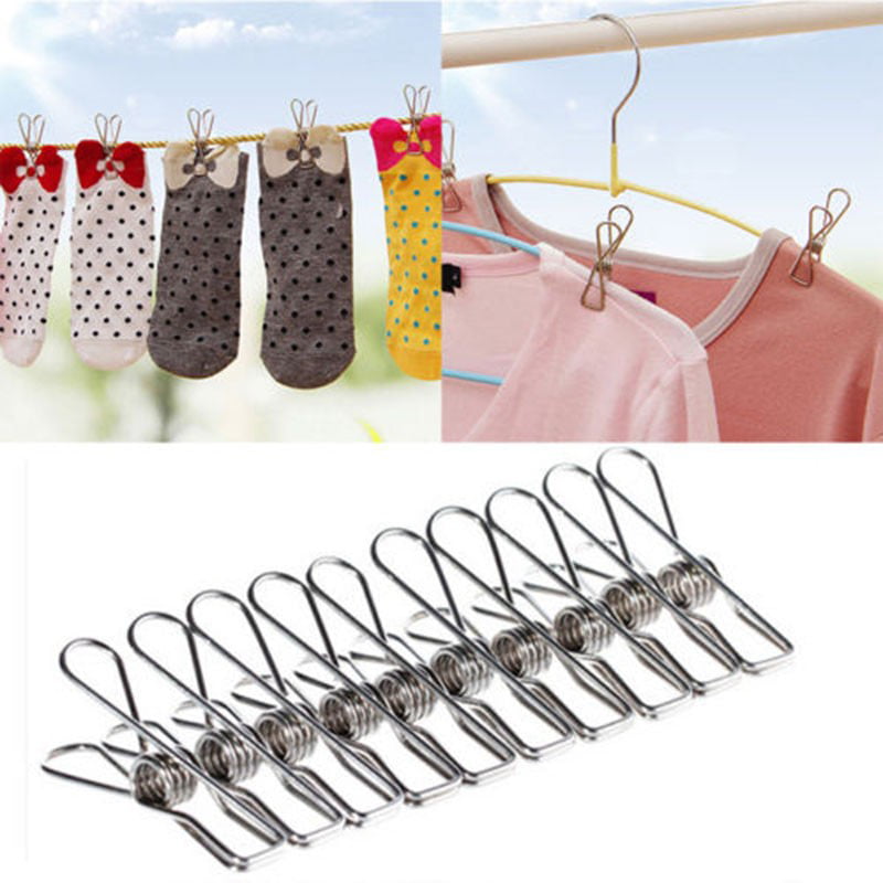 20x Clothes Pegs Hang Pins Clip Stainless Steel Washing Line Windproof Clamps H 