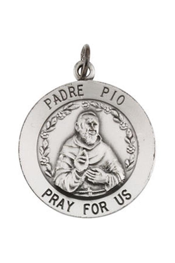 Sterling Silver 18mm Round St. Padre Pio 18" Necklace