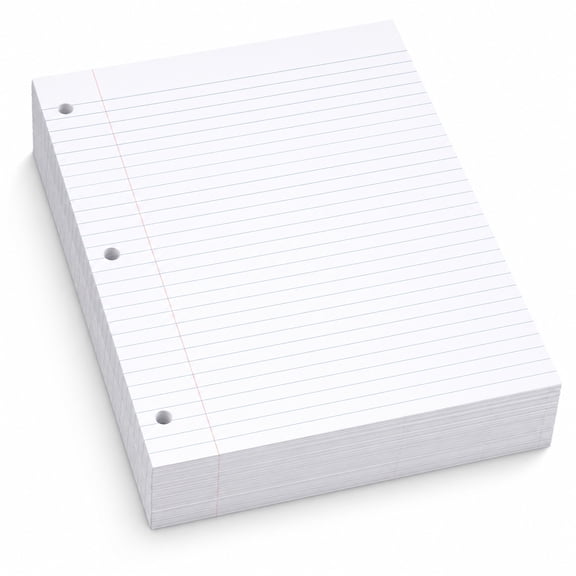 White 3 Hole Punch Notebook Paper, 8.5x11 Wide Ruled, 100 Sheets per Pack