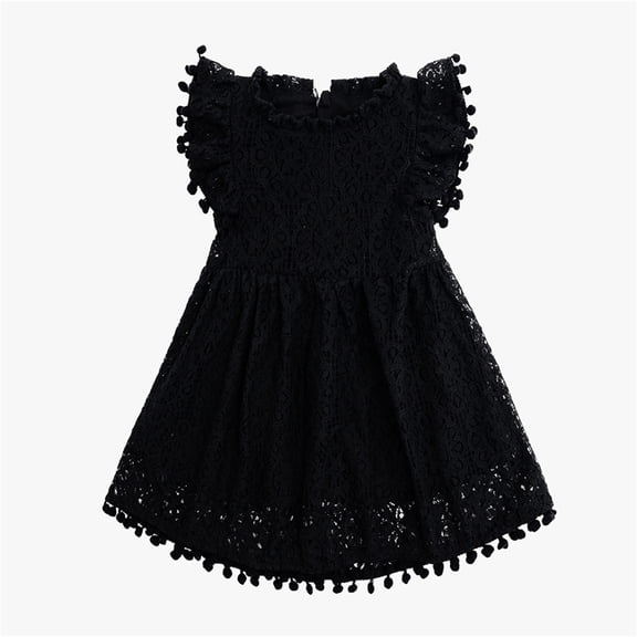 Weebloom Girl Dresses Lace Hollow Out Summer Dress Sleeveless Party Gown With Flutter Sleeves Toddler Kids Black Girls Sundress