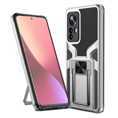 Shoppingbox Protection Case for Xiaomi Mi 12 Pro, Military Grade Shockproof Phone Case With Kickstand Hybrid Bumper Cover - Silver