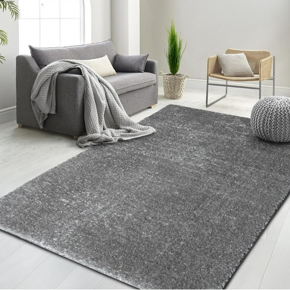 HR Plush Carbon Solid Color Shag Rug - Thick Pile, High-End, Soft & Cozy Floor Carpet for Bedroom & Living Room
