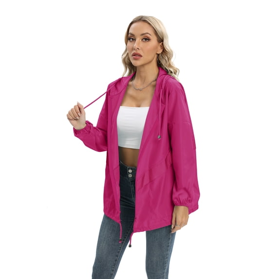Rain Jackets for Women Full Zip Lightweight Hooded Stylish Coats Waterproof Fashionable Color Block Jacket