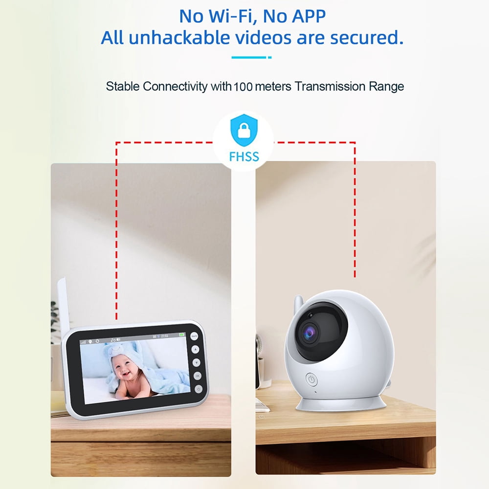 YAHHU 4.3 Inch Video Baby Monitor with Camera, 720P HD Wireless Baby Camera with Night Vision, 2-Way Audio, VOX Mode, 8 Lullabies and Temperature Sensor (4.3 in / 10.9 cm Screen, EU Plug)