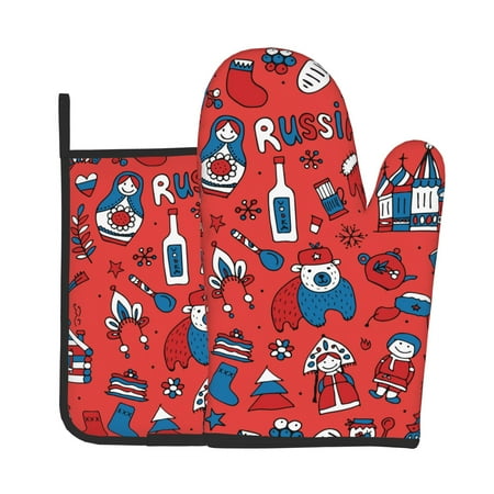 

Oven Gloves Hot Pads For Kitchen Decor Russian Doll Castle Heat Resistant 2pcs For Cooking Baking Bbq