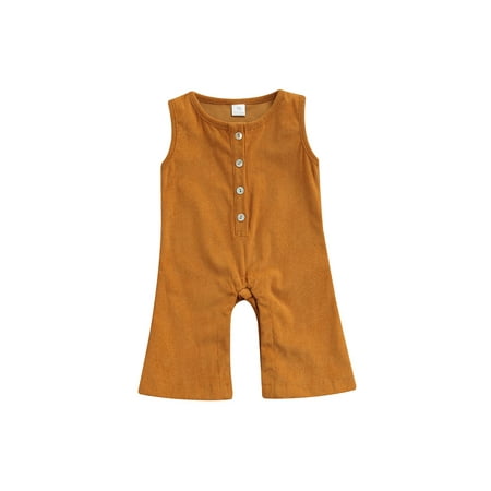 

ZIYIXIN Summer Infant Baby Girls Romper Solid Sleeveless Single Breasted Corduroy Flare Jumpsuits Khaki 2-3 Years