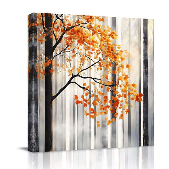 Fall Forest Canvas Wall Art for Living Room, Autumn Fallen Leaves Orange Watercolor Poster Print Painting for Bedroom Office Home Decoration Wall Pictures Prepare To Hang 10"x10"