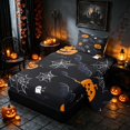 thumbnail image 2 of Homewish Halloween Ghost Bat Twin Sheets, Spider Web Pumpkin Bedding, Black Orange, 3pcs (1 Flat Sheet, 1 Fitted Sheet and 1 Pillowcase), 2 of 6
