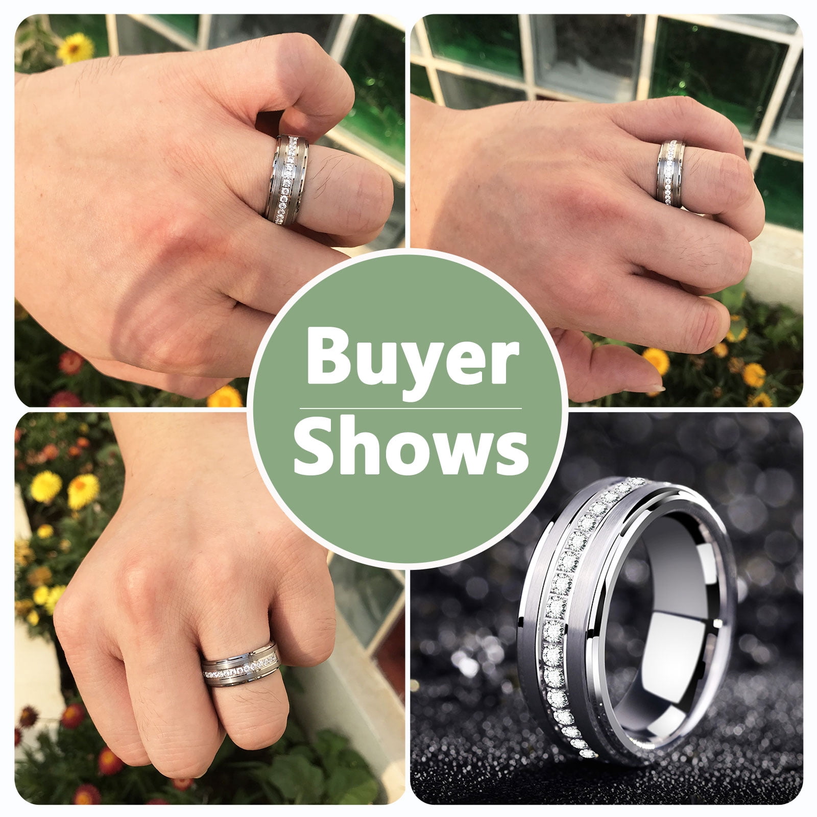 Newshe Wedding Rings Set for His and Hers Women Mens Tungsten Wedding Bands Round Cz 3Ct Couple Rings Size 9&7
