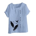 thumbnail image 4 of Lydiaunistar Women's Spring Tops Plus Size Casual Linen Round Neck Short Sleeve Button Printed Blouse Polyester Lightweight Comfy Spring Summer Fall T-Shirt Light Blue, 4 of 4
