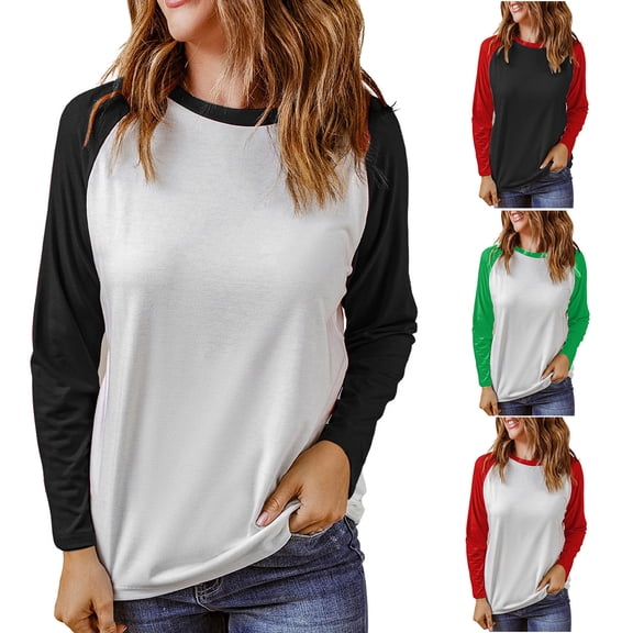 Hrsba Casual Sweatshirts for Women Crew Neck Long Sleeve Color Splice Loose Daily T Shirt Top