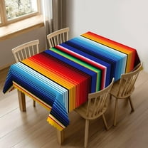 Rectangle Colorful Mexican Table Cloth for Dining Tables, Reusable Rainbow Colorful Stripe Tablecloths Decor Tabletop Kitchen Bright Lines Table Cover for Holiday,Picnic,Party, 60x84 Inch