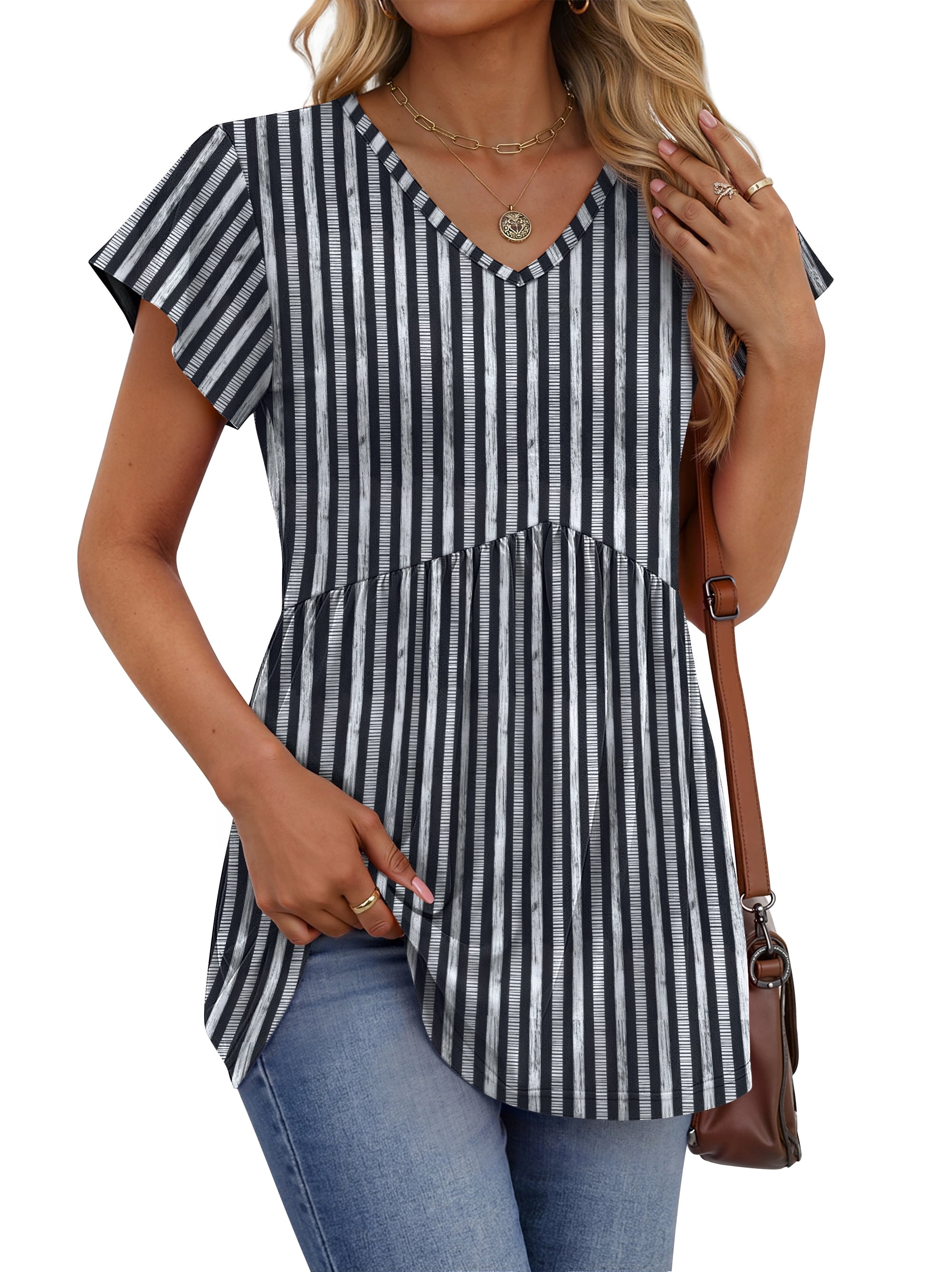 Fantaslook Womens Tops V Neck Short Sleeve Summer Shirts Babydoll Peplum Tops Tunic Dressy Casual Blouses