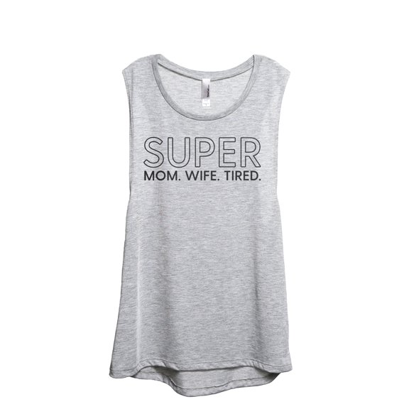 Super Mom Wife Tired Women's Fashion Sleeveless Muscle Workout Yoga Tank Top Sport Grey 2X-Large