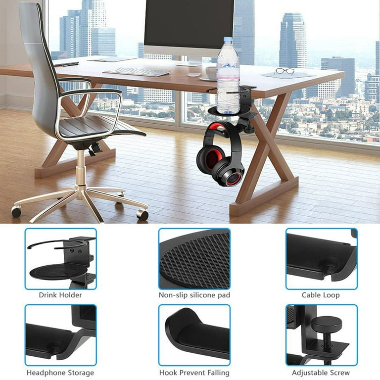 Desk Cup Holder Under Table Rotation Anti-Spill Swivel Drink Holder Table  Edge