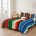 thumbnail image 2 of Full Quilt Set 78''x90'', Mexican Serape Lightweight Bedspread Coverlet Set with 2 Pillow Shams, Colorful Stripes Vertical Lines Abstract Breathable All Season Quilt Bedding for Bedroom/Guest Room, 2 of 9