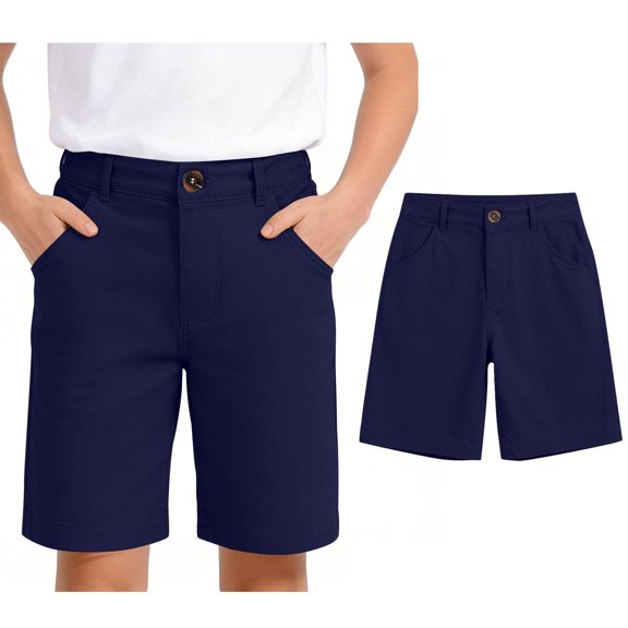 School Uniforms for Boys Girls Classic Flat Front Pull-On Elastic Back Shorts with Pockets Navy Blue Shorts Boys Back To School Clothes Boys Clothes 13-14 Years