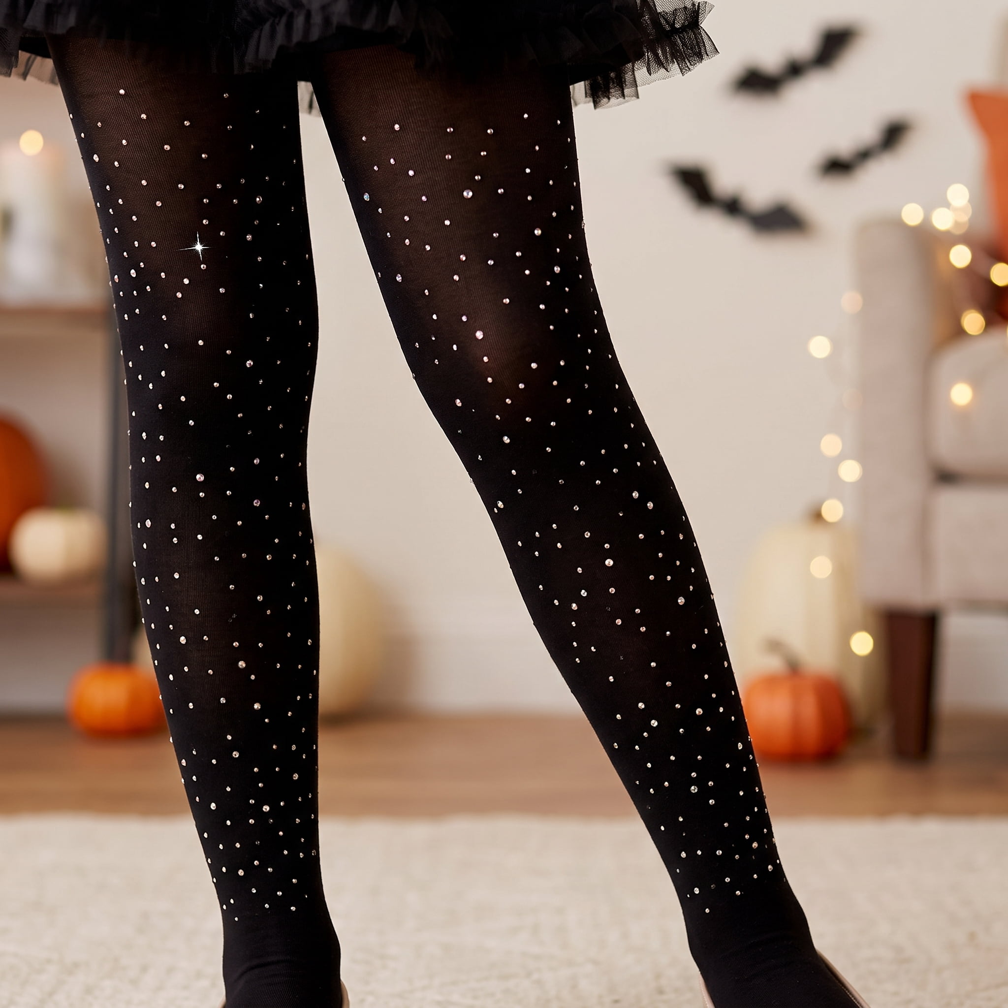 Rhinestone Opaque Tights Costume Accessory for Children, Black, S (6/6X), Halloween by Way To Celebrate