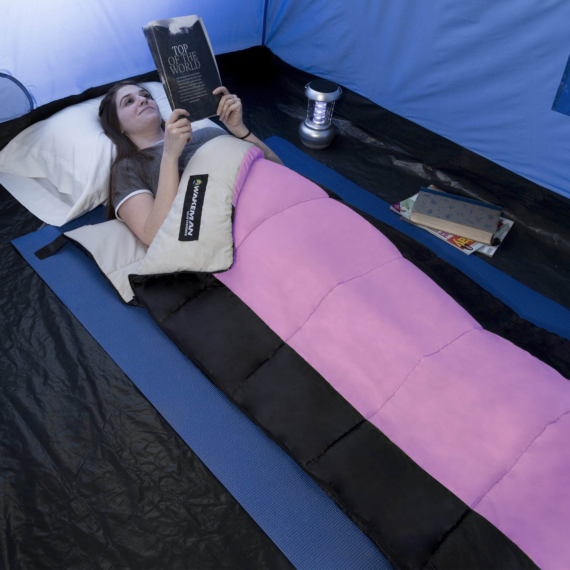 Wakeman Lightweight Camping Sleeping Bag for Children and Adults, Pink