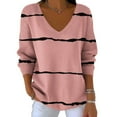 thumbnail image 5 of Womens Plus Size Sweaters Tops Solid Color Loose V Neck Lightweight Pullover for Women Spring Fall Winter Clothes (XL, Pink|Striped), 5 of 6