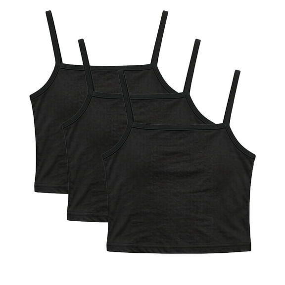 OGLCCG 3 Pack Girls Tank Tops Scoop Neck Soft Crop Cami Solid Spaghetti Strap Sleeveless Undershirts for Kids Girls 3-14 Years