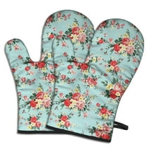 Cute Oven Mitts,Pioneer Flower Floral Print Pattern Oven Mitt 2-Pack Set,Kitchen Gloves for Oven,Heat Resistant Oven Mitts 7.7"x12"