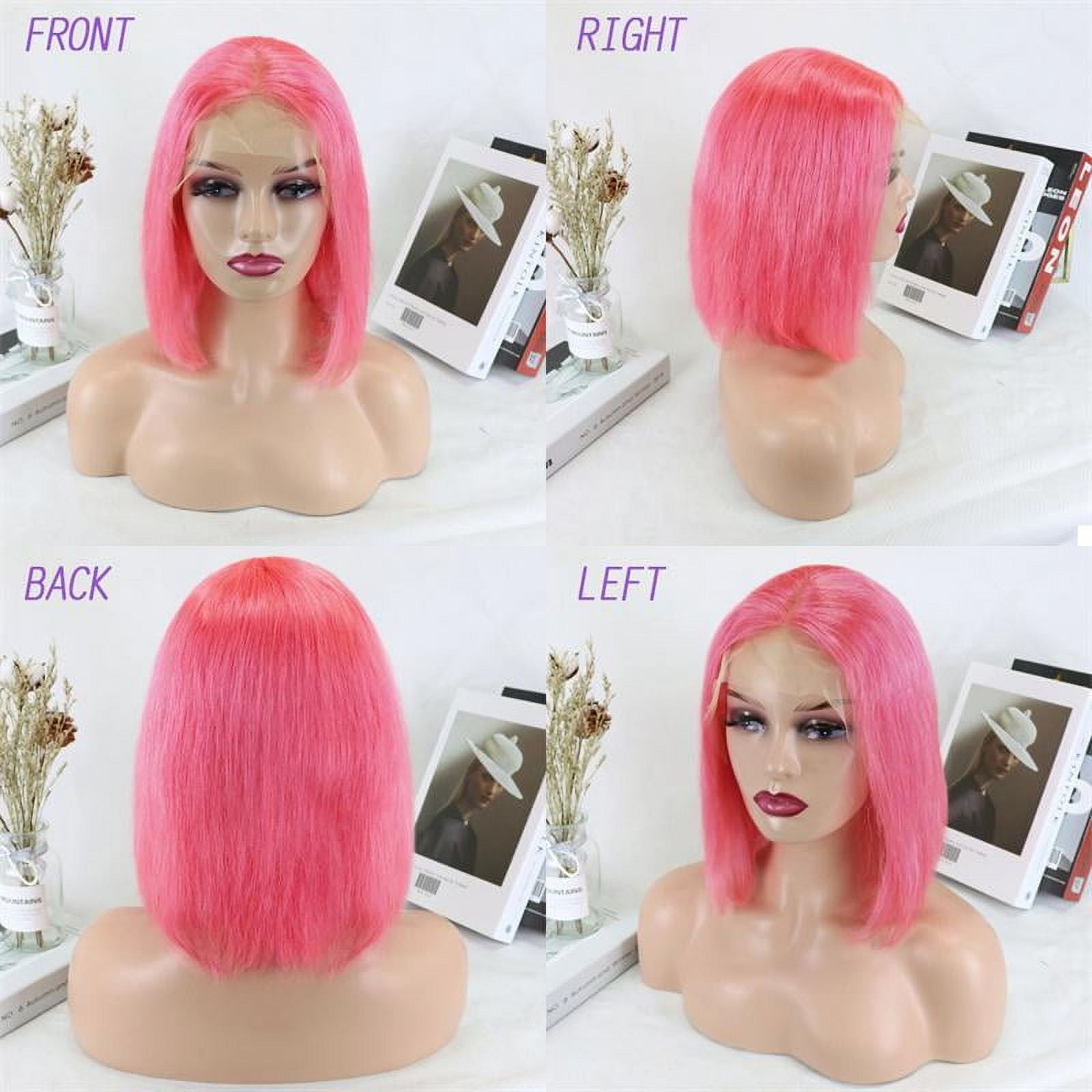Pink Bob Wigs 13x4 Lace Front Human Hair Wigs Straight Brazilian Virgin Hair Pre Plucked Hairline Bleached Knots Unprocessed Wig for Women 10inch