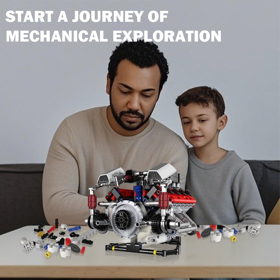Honchoes Le Mans Race Car Engine Building Set Mechanical V8 Engine Model with Motor & APP Control Compatible with Lego Gift for Adults Boys 700 Pcs