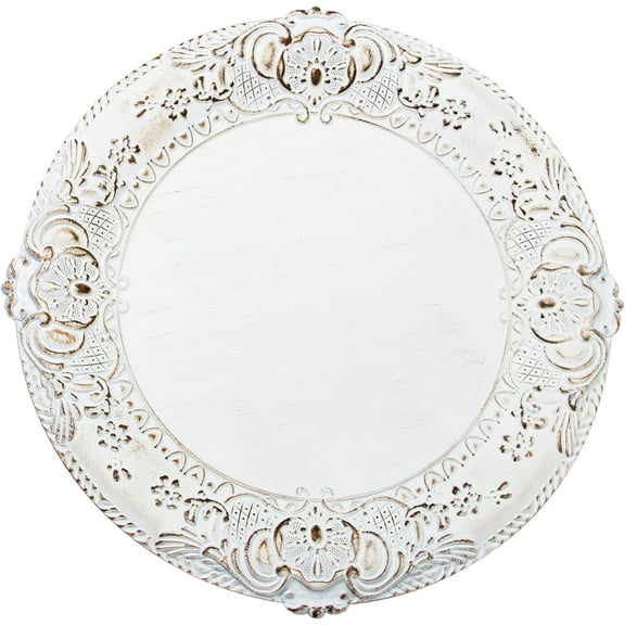 Simply Elegant Victorian Edge Plastic Charger Plate | Service Plate for Parties, Dinner, Weddings, Quinceaneras and Events | 13 inch Diameter | White | Set of 24