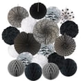 thumbnail image 1 of ZERODECO 19 pompones de papel de seda, abanicos de papel y bolas de nido de abeja, kit de papel decorativo para cumpleaños, bodas, baby shower, fiestas, decoración del hogar, negro, gris y blanco Zhivalor ZH-446-3, 1 of 7