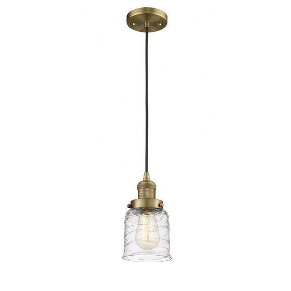 201C-BB-G513 Innovations Lighting Bell - 1 Light Cord Hung Mini Pendant In Industrial Style-10 Inches Tall and 5 Inches Wide-Brushed Brass Finish-Deco